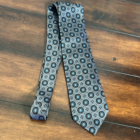 Ermenegildo Zegna Silk Tie Geometric Pattern Dark Gray New